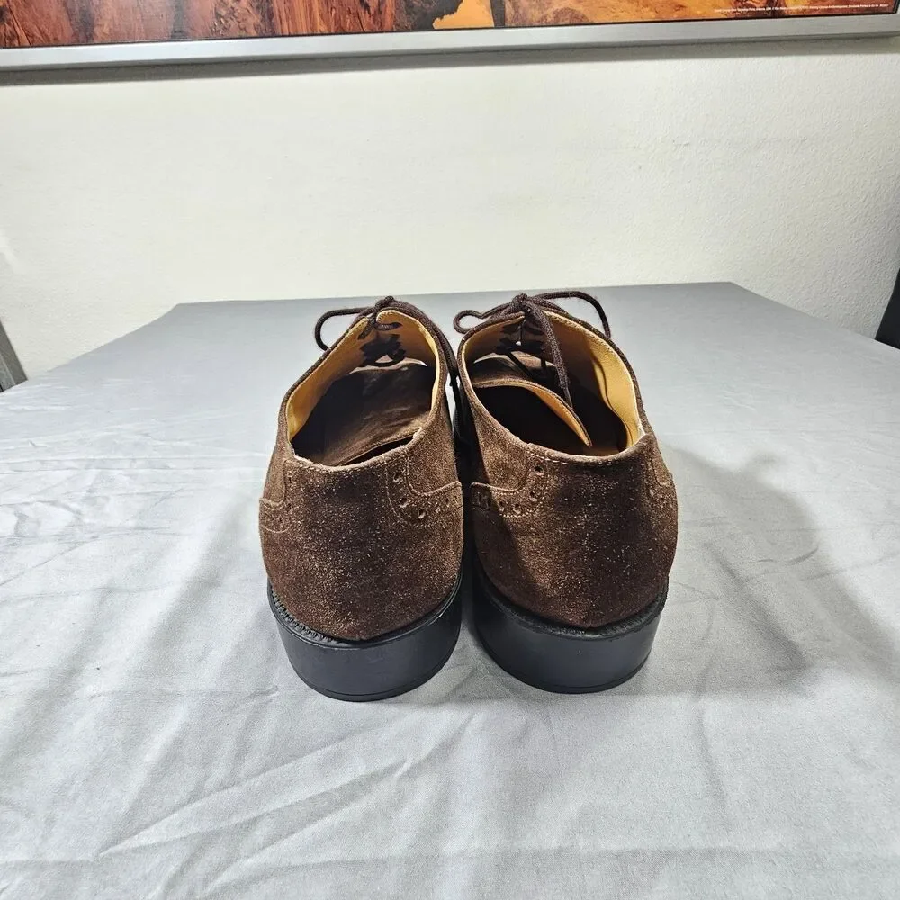 VTG Perry Ellis Made in Italy Brown Suede Wingtip Brogue Dress Shoes Men’s 10 M